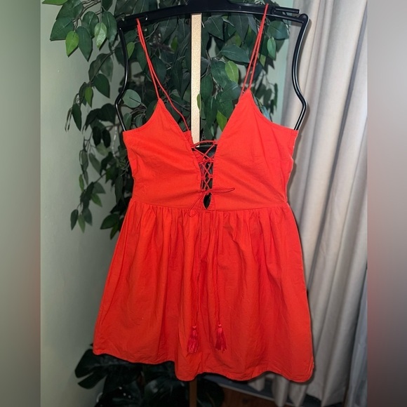 ASOS Mini Dress Front Tie with Tassel and Open Back with Elastic Waist Size 6 - Picture 1 of 5